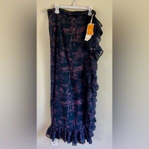 Coniglio Palm Beach- Black and Pink Ruffle Pareo - New with Tags